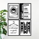 Ver imagem 1 de Kit 4 Quadros Para Lavanderia 45x34cm - com vidro:Madeira preta
