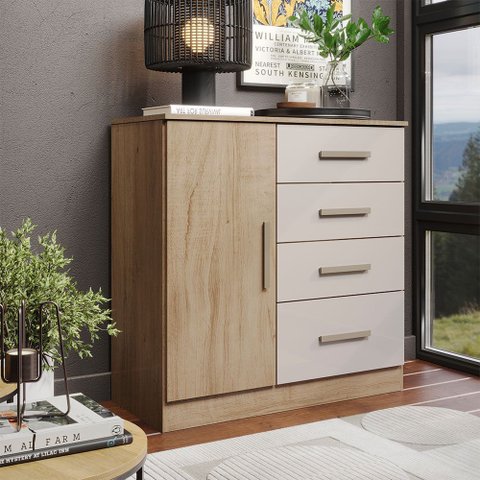 Cômoda Sapateira 1 Porta 4 Gavetas para Quarto com Corrediças Telescópicas Puxadores Modernos
