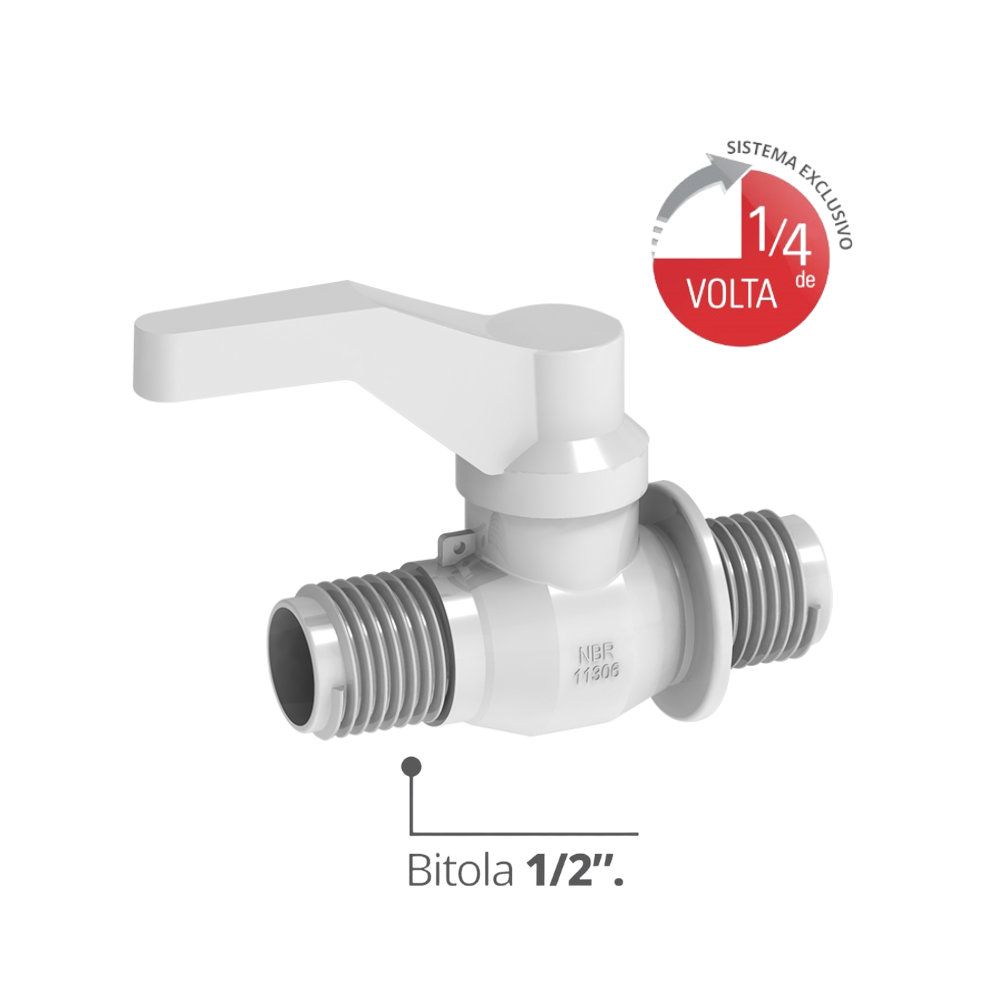 Registro de Esfera Rosca Externa com Alavanca Bitola 1/2'' Branco Durín - 2