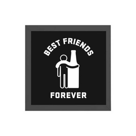Quadro Quadrado Cerveja Best Friends 20x20cm:Madeira branca