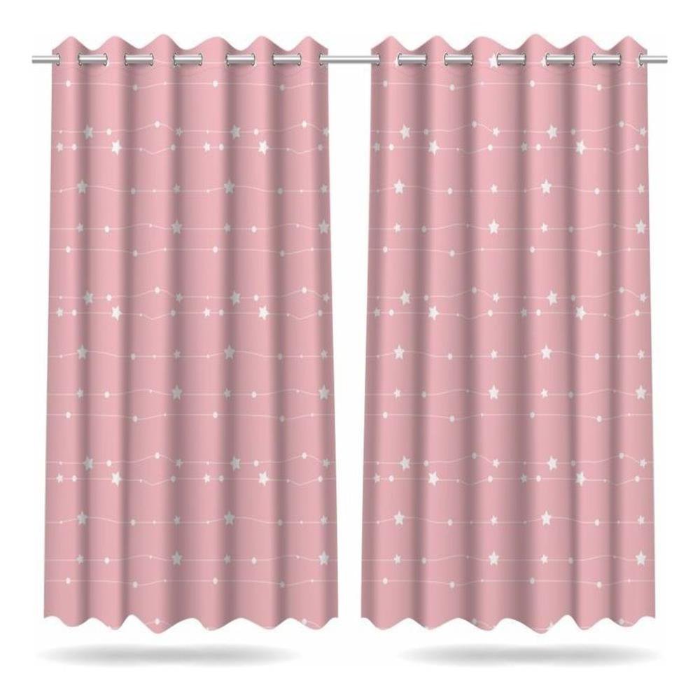 Cortina Infantil Quarto Menina Estrelas 2,60x1,50m Mod01
