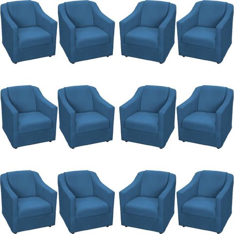 Kit 12 Poltronas Mila Pé de Plástico Cromado - Azul-marinho Suede