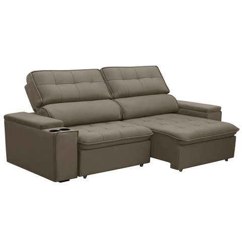 Sofá Retrátil e Reclinável 3 Lugares 230cm Zoho Porta Copos no Braço Veudo Castor G22 - Gran Belo