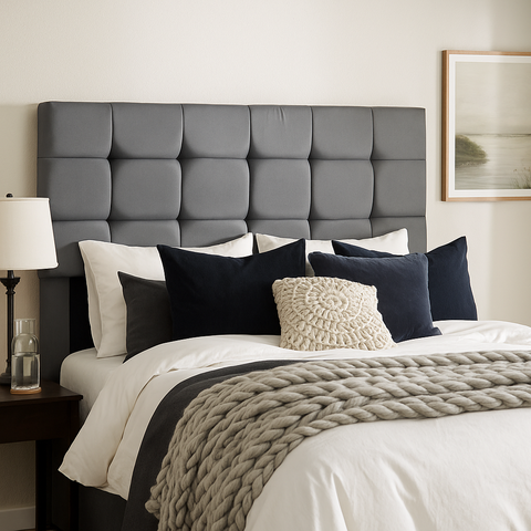 Cabeceira Cama de Casal 140 Cm Naiara em Suede com Frame:cinza