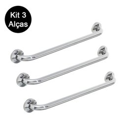 Kit 3 Alças Apoio Banheiro Inox Idoso Cadeirante Deficiente Acessibilidade - 1
