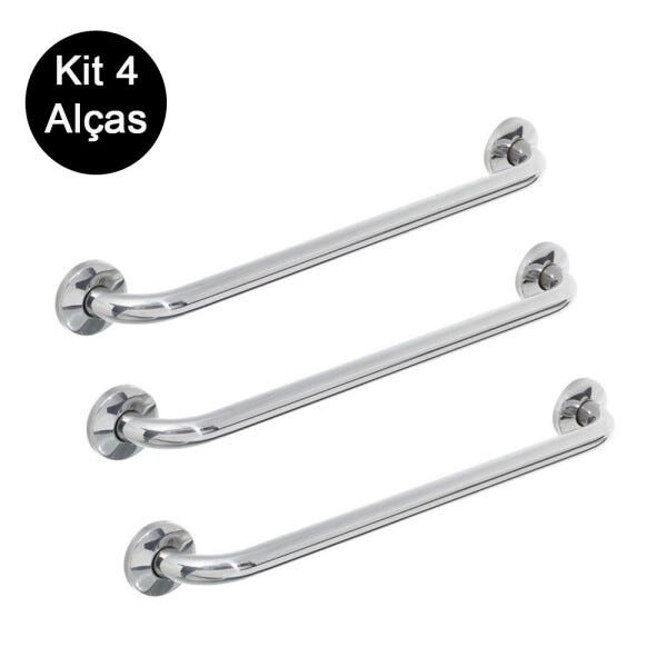 Kit 4 Alças Apoio Banheiro Inox Idoso Cadeirante Deficiente Acessibilidade