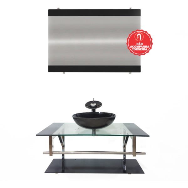 GABINETE DE VIDRO 90CM IQ INOX COM CUBA REDONDA - PRETO - 2