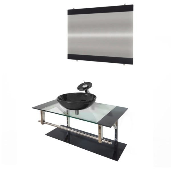 GABINETE DE VIDRO 90CM IQ INOX COM CUBA REDONDA - PRETO - 1