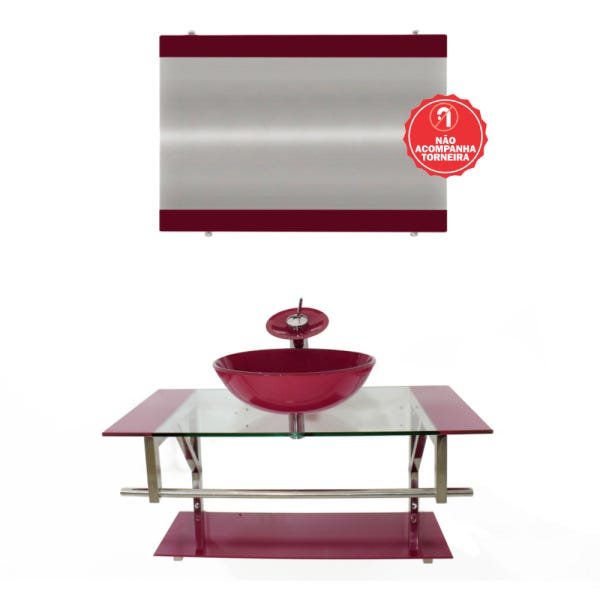 GABINETE DE VIDRO 90CM IQ INOX COM CUBA REDONDA - VERMELHO CEREJA - 2
