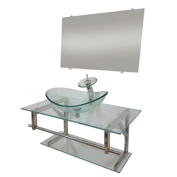 GABINETE DE VIDRO 90CM IQ INOX COM CUBA OVAL - INCOLOR - 1