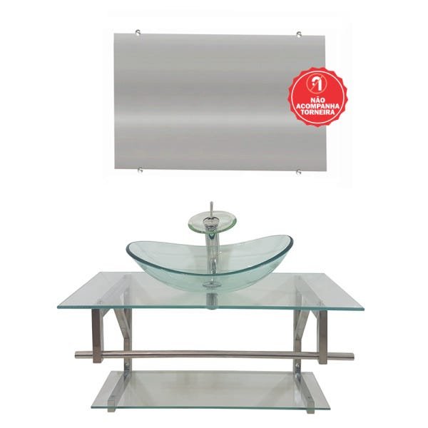 GABINETE DE VIDRO 90CM IQ INOX COM CUBA OVAL - INCOLOR - 2