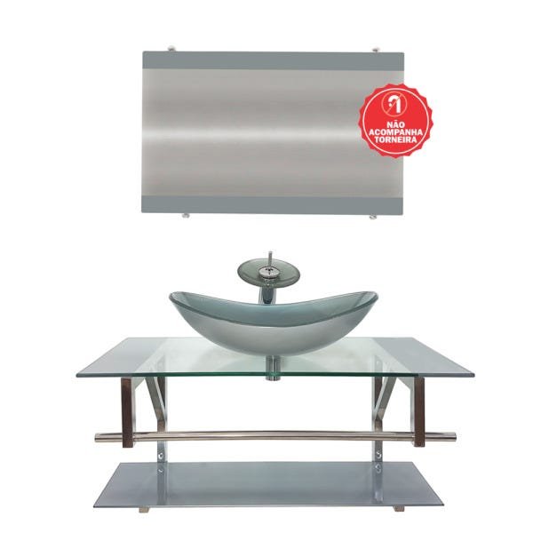 GABINETE DE VIDRO 90CM IQ INOX COM CUBA OVAL - PRATA - 2