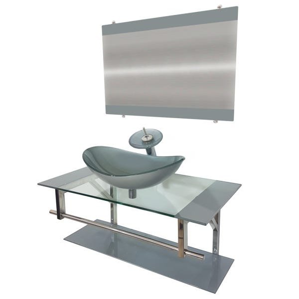 GABINETE DE VIDRO 90CM IQ INOX COM CUBA OVAL - PRATA - 1