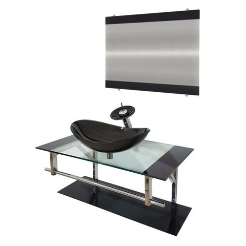 Gabinete de Vidro 90cm Iq Inox com Cuba Oval - Preto