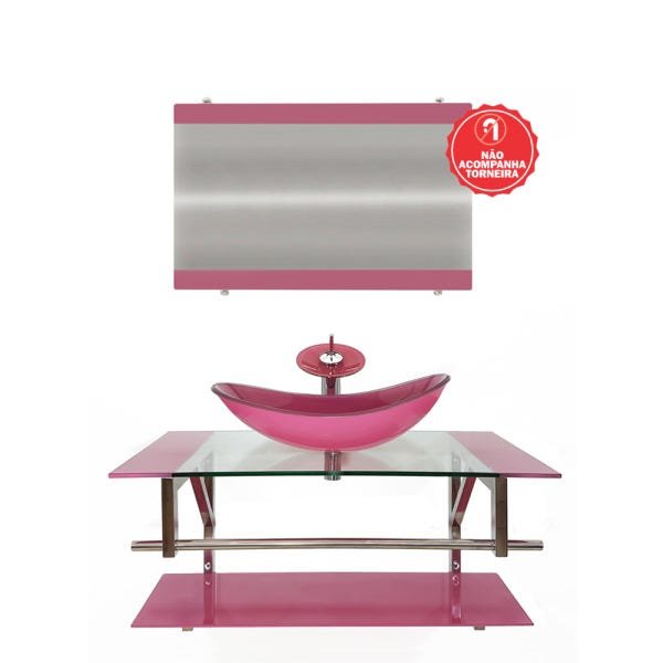 GABINETE DE VIDRO 90CM IQ INOX COM CUBA OVAL - ROSA - 2
