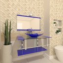 Ver imagem 1 de GABINETE DE VIDRO 90CM IQ INOX COM CUBA RETANGULAR - AZUL ESCURO