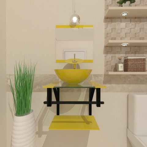 Gabinete de Vidro 40cm Ap com Cuba Redonda - Amarelo