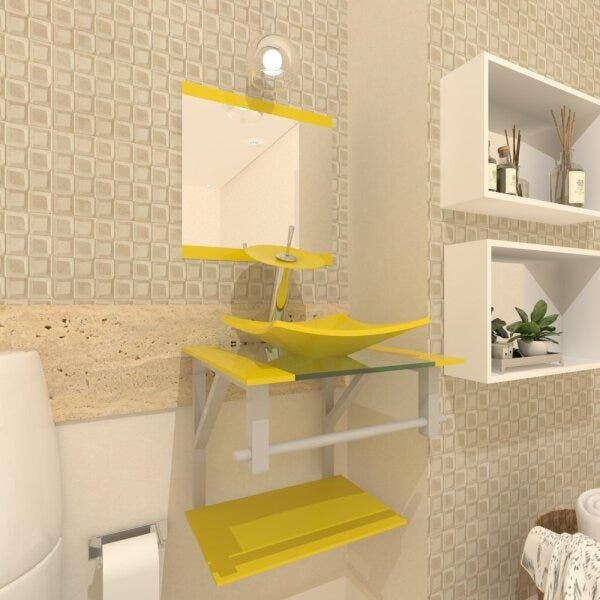 COMBO 2 EM 1 GABINETE DE VIDRO 40CM AC COM CUBA QUADRADA + TORNEIRA IBIZA - AMARELO - 1
