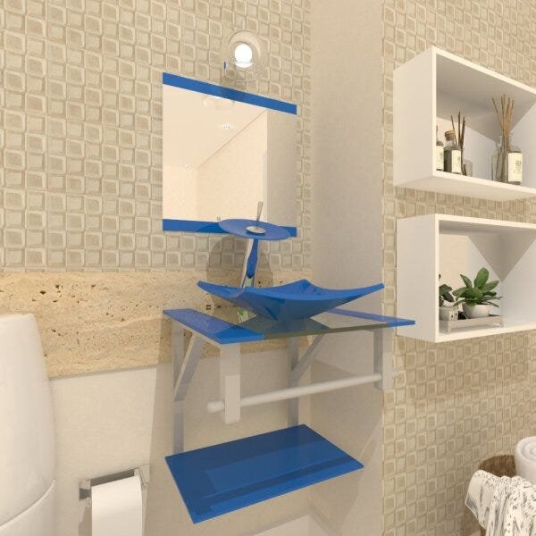 COMBO 2 EM 1 GABINETE DE VIDRO 40CM AC COM CUBA QUADRADA + TORNEIRA IBIZA - AZUL - 1