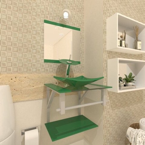 COMBO 2 EM 1 GABINETE DE VIDRO 40CM AC COM CUBA QUADRADA + TORNEIRA IBIZA - VERDE
