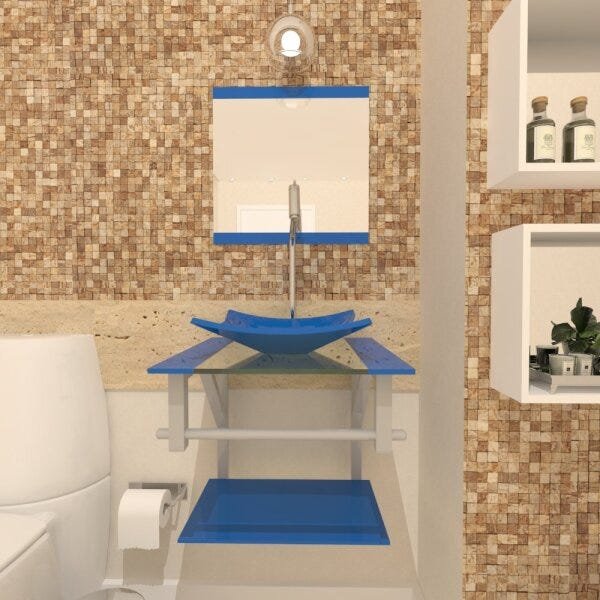 COMBO 2 EM 1 GABINETE DE VIDRO 40CM AC COM CUBA QUADRADA - AZUL + TORNEIRA ALGARVE - 1