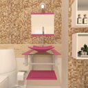 Ver imagem 1 de COMBO 2 EM 1 GABINETE DE VIDRO 40CM AC COM CUBA QUADRADA - ROSA + TORNEIRA ALGARVE