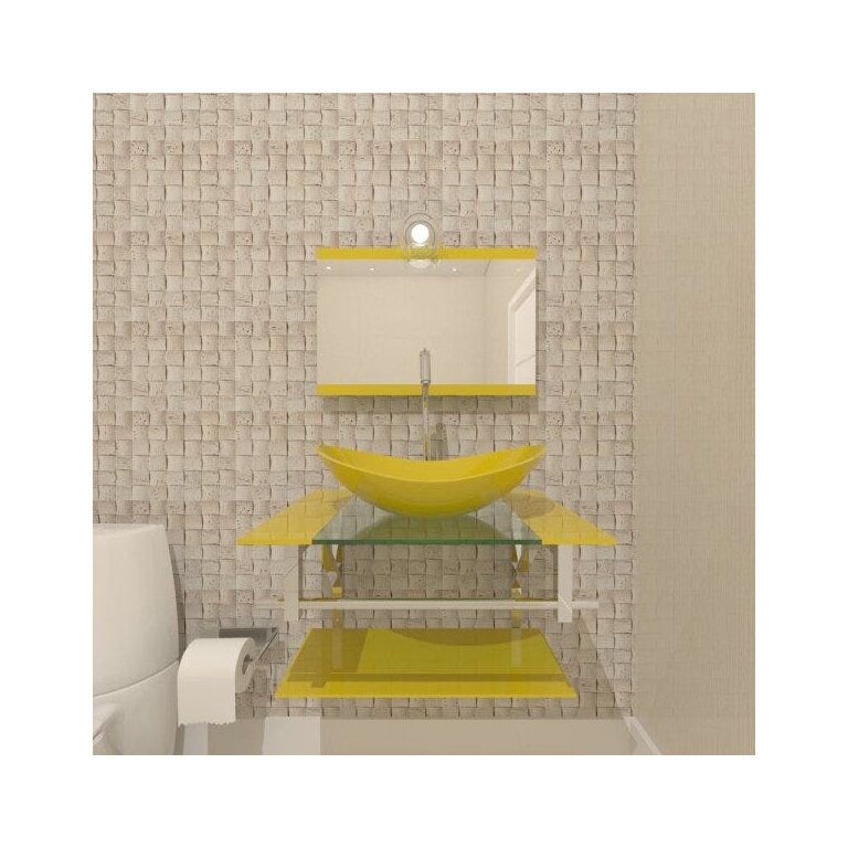 GABINETE DE VIDRO 60CM IQ INOX COM CUBA OVAL - AMARELO