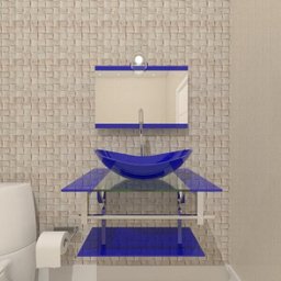 GABINETE DE VIDRO 60CM IQ INOX COM CUBA OVAL - AZUL ESCURO - 1