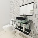 Ver imagem 1 de Gabinete de Vidro 60cm Iq Inox com Cuba Oval - Preto