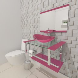 GABINETE DE VIDRO 60CM IQ INOX COM CUBA OVAL - ROSA - 1