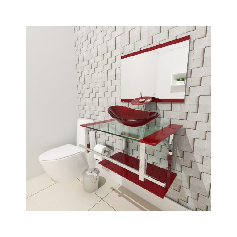 GABINETE DE VIDRO 60CM IQ INOX COM CUBA OVAL - VERMELHO CEREJA