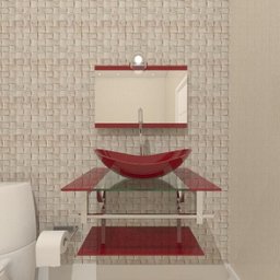 GABINETE DE VIDRO 60CM IQ INOX COM CUBA OVAL - VERMELHO CEREJA - 2