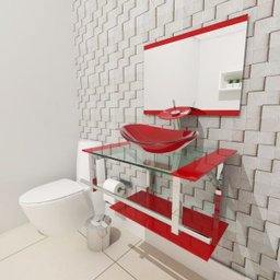GABINETE DE VIDRO 60CM IQ INOX COM CUBA OVAL - VERMELHO FERRARI - 1