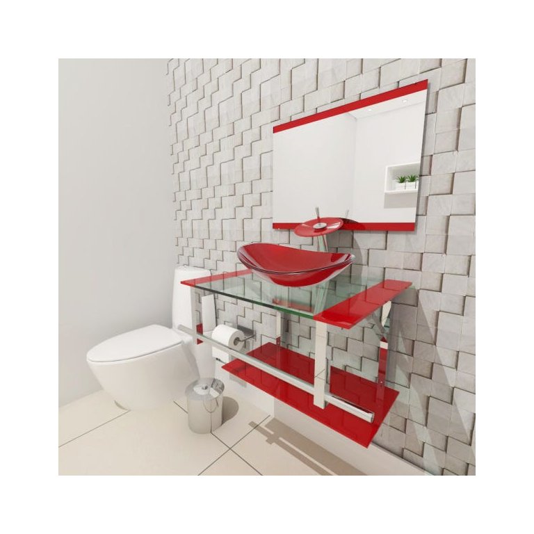 GABINETE DE VIDRO 60CM IQ INOX COM CUBA OVAL - VERMELHO FERRARI