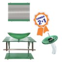 Ver imagem 1 de COMBO 2 EM 1 GABINETE DE VIDRO 60CM AC COM CUBA OVAL + TORNEIRA IBIZA - VERDE