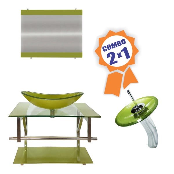 COMBO 2 EM 1 GABINETE DE VIDRO 60CM AC COM CUBA OVAL + TORNEIRA IBIZA - VERDE OLIVA - 1