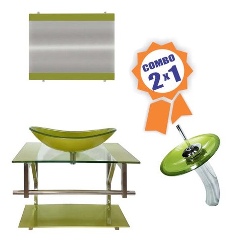 COMBO 2 EM 1 GABINETE DE VIDRO 60CM AC COM CUBA OVAL + TORNEIRA IBIZA - VERDE OLIVA