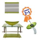 Ver imagem 1 de COMBO 2 EM 1 GABINETE DE VIDRO 60CM AC COM CUBA OVAL + TORNEIRA IBIZA - VERDE OLIVA