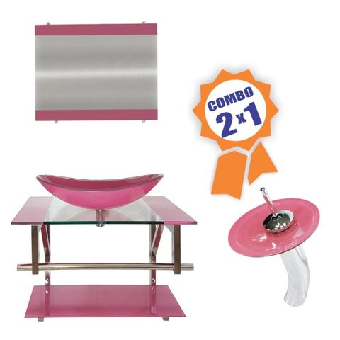COMBO 2 EM 1 GABINETE DE VIDRO 60CM AC COM CUBA OVAL + TORNEIRA IBIZA - ROSA