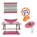 Ver imagem 1 de COMBO 2 EM 1 GABINETE DE VIDRO 60CM AC COM CUBA OVAL + TORNEIRA IBIZA - ROSA