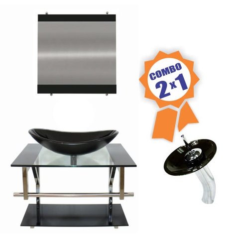 COMBO 2 EM 1 GABINETE DE VIDRO 60CM AC COM CUBA OVAL + TORNEIRA IBIZA - PRETO