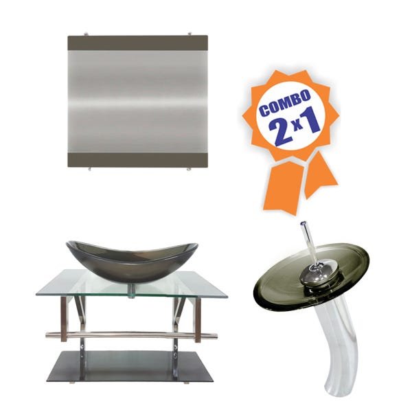 COMBO 2 EM 1 GABINETE DE VIDRO 60CM AC COM CUBA OVAL + TORNEIRA IBIZA - OURO ENVELHECIDO - 1