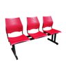 Longarina 3 Lugares Versat Assento Encosto Plástico Coluna Dupla para Recepção Escritório Vermelha - 3