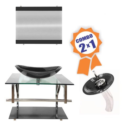COMBO 2 EM 1 GABINETE DE VIDRO 60CM AC COM CUBA OVAL + TORNEIRA IBIZA - GRAFITE