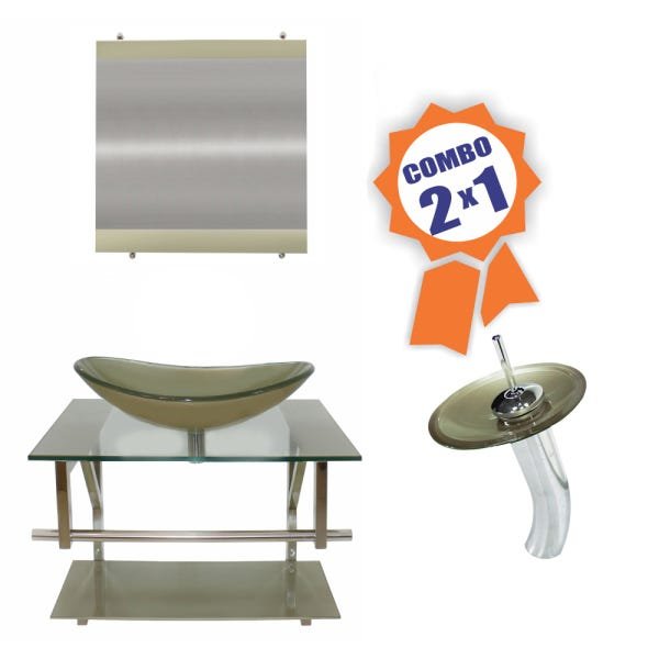 COMBO 2 EM 1 GABINETE DE VIDRO 60CM AC COM CUBA OVAL + TORNEIRA IBIZA - CHAMPANHE - 1