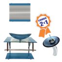 Ver imagem 1 de COMBO 2 EM 1 GABINETE DE VIDRO 60CM AC COM CUBA OVAL + TORNEIRA IBIZA - AZUL