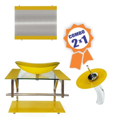 COMBO 2 EM 1 GABINETE DE VIDRO 60CM AC COM CUBA OVAL + TORNEIRA IBIZA - AMARELO
