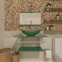 Ver imagem 1 de COMBO 2 EM 1 GABINETE DE VIDRO 60CM AC COM CUBA OVAL + TORNEIRA ALGARVE - VERDE