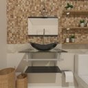 Ver imagem 1 de COMBO 2 EM 1 GABINETE DE VIDRO 60CM AC COM CUBA OVAL + TORNEIRA ALGARVE - PRETO