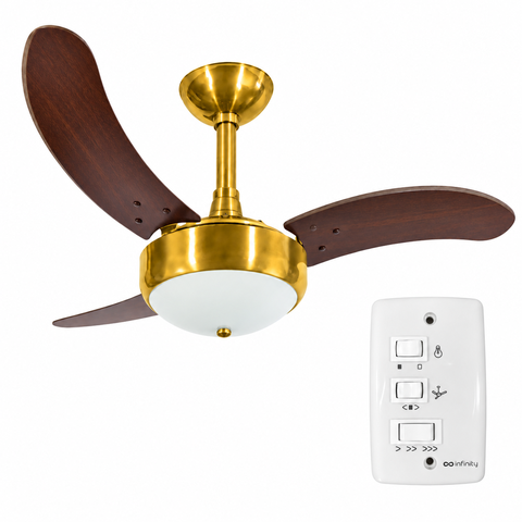 Ventilador de Teto Infinity Lux 2003 Dourado com Pás Tabaco e Chave de Parede